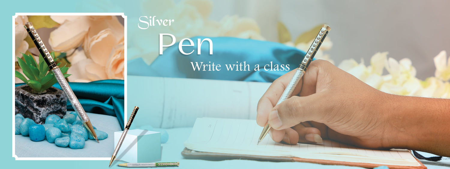 Buy 92.5 Handcrafted Silver Pens Online @ Best Prices. This Silver Gold Polish Pen perfect gift for teachers day, corporate professionals, and writers alike.