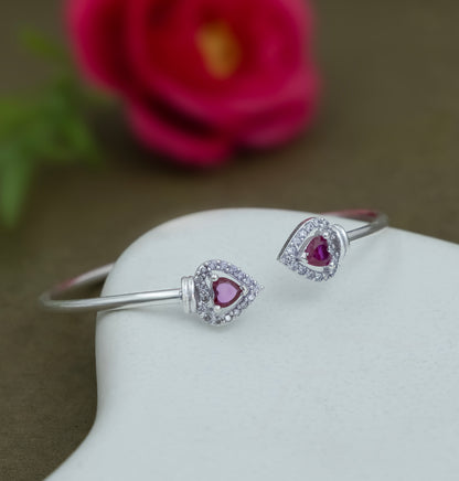 Elegant Silver Heart Ruby Stone Openable Bangle for Women