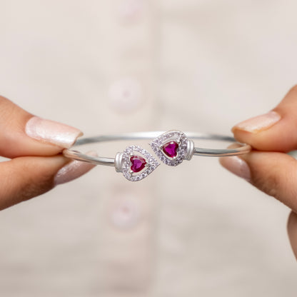 Elegant Silver Heart Ruby Stone Openable Bangle for Women