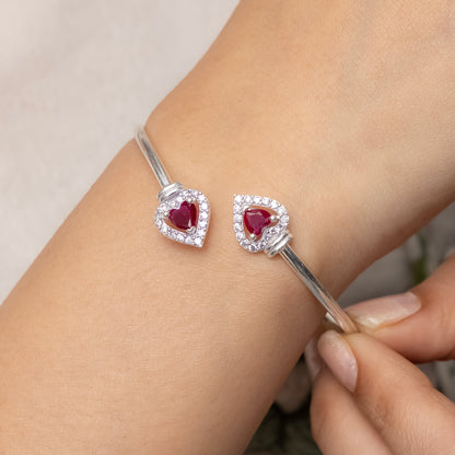 Elegant Silver Heart Ruby Stone Openable Bangle for Women