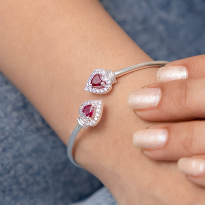 Elegant Silver Heart Ruby Stone Openable Bangle for Women