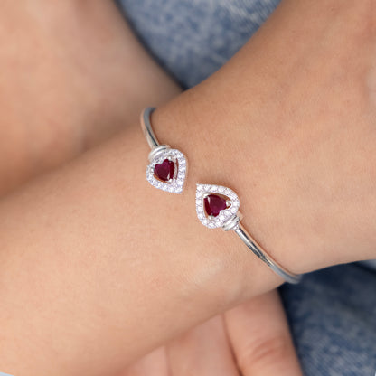Elegant Silver Heart Ruby Stone Openable Bangle for Women