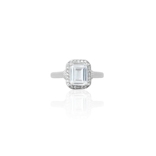 Sterling silver vintage ring with a square cubic zirconia, perfect for girls.