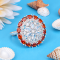 Silver Flower Ring with Orange Gems for Girls & Women.