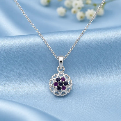 Round flower Dual-Tone Stone Silver Pendant