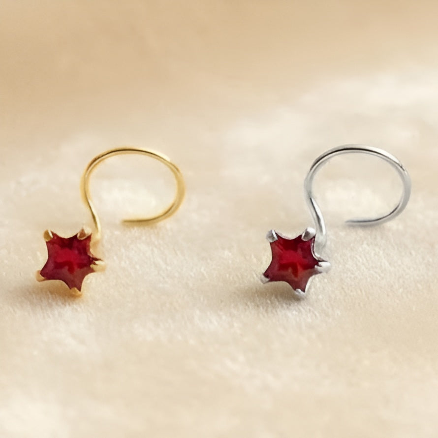 (Buy 1 get 1) Gold Polish Nose Pin with Star Multicolour Stones