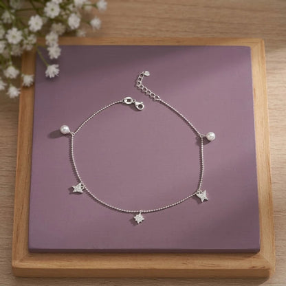 Celestial Star Pearl Silver Anklet for Women