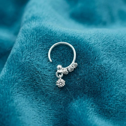Modern Floral Silver Nose Pin Hoop Design