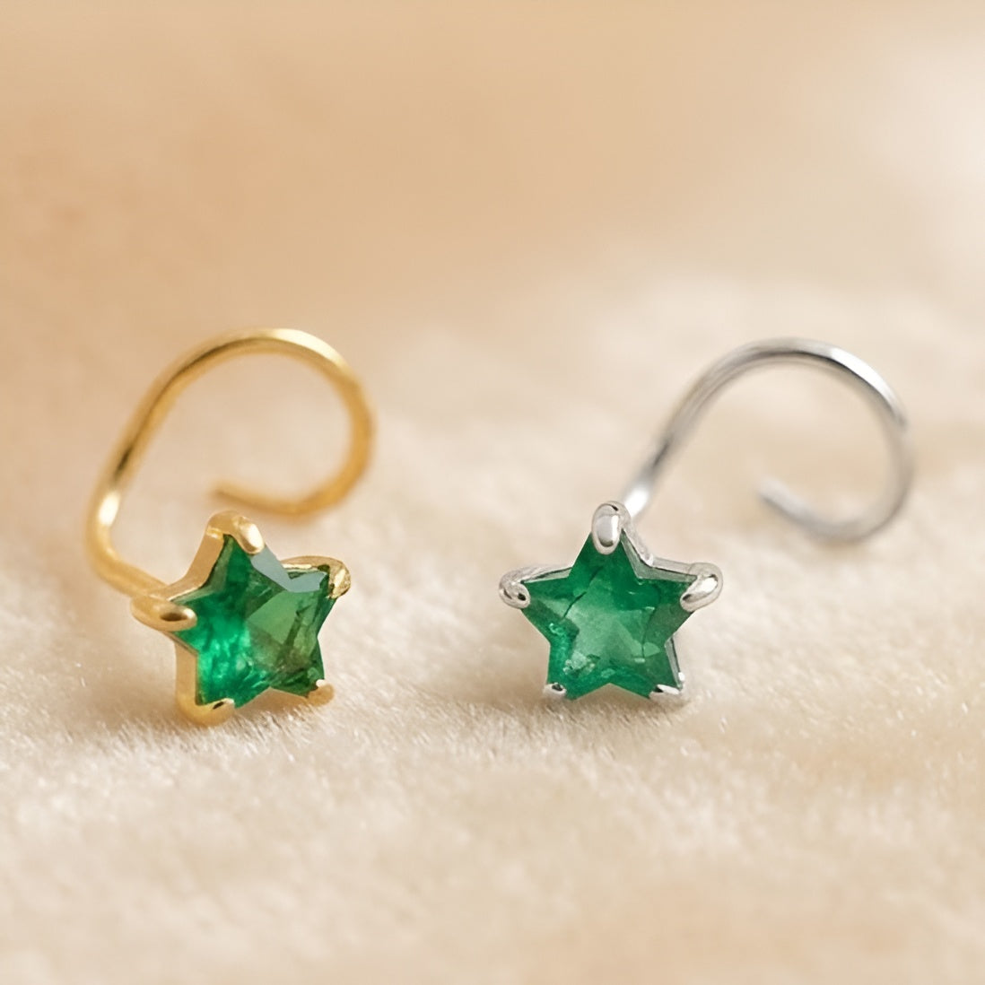 (Buy 1 get 1) Gold Polish Nose Pin with Star Multicolour Stones