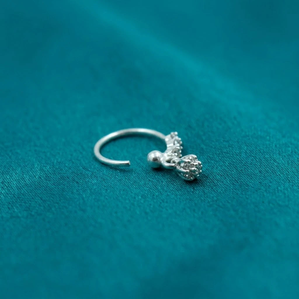 Modern Floral Silver Nose Pin Hoop Design