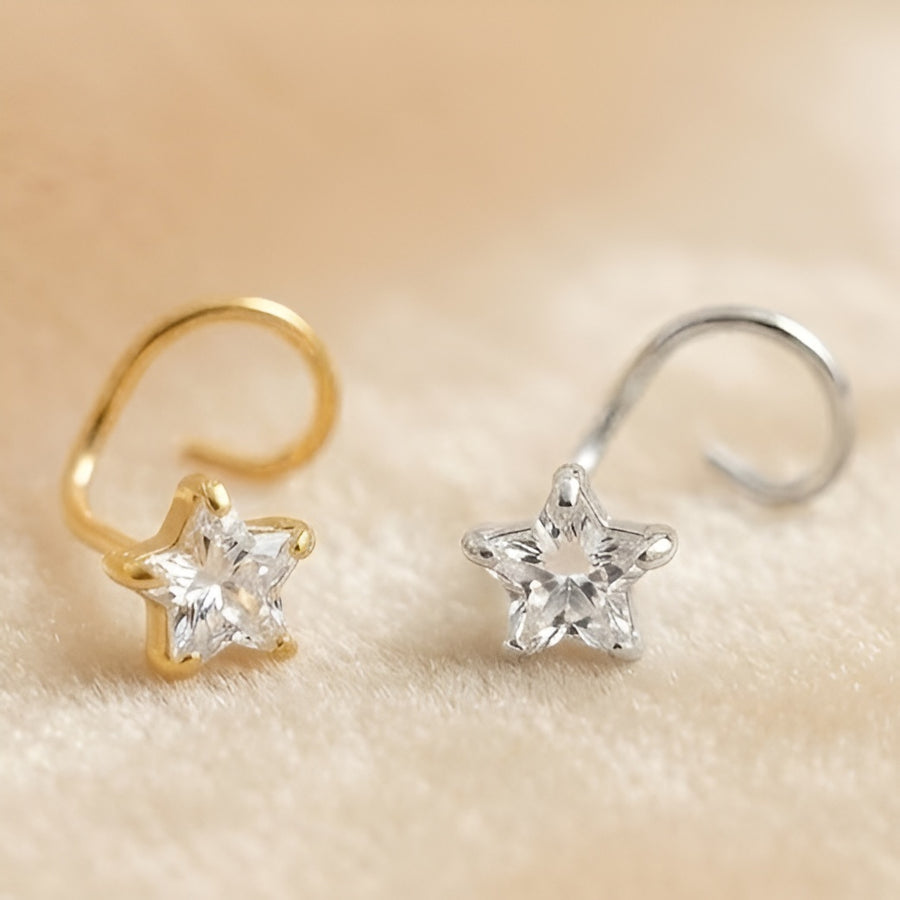 (Buy 1 get 1) Gold Polish Nose Pin with Star Multicolour Stones