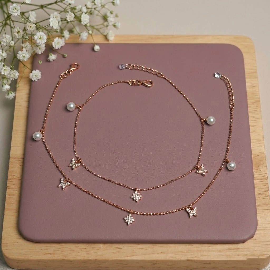 Celestial Star Pearl Silver Anklet for Women