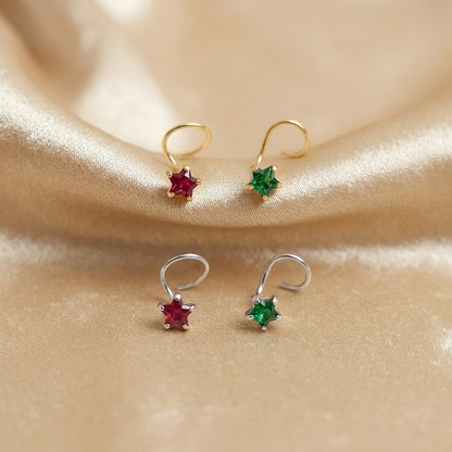 (Buy 1 get 1) Gold Polish Nose Pin with Star Multicolour Stones