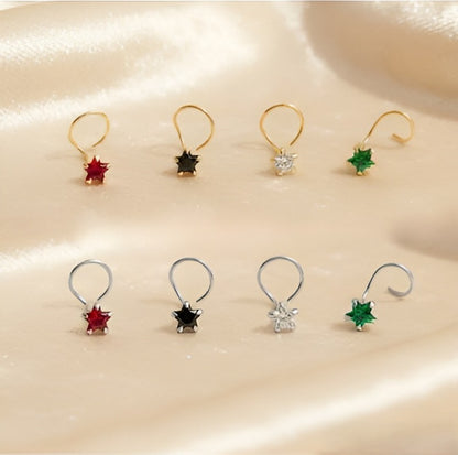 (Buy 1 get 1) Gold Polish Nose Pin with Star Multicolour Stones