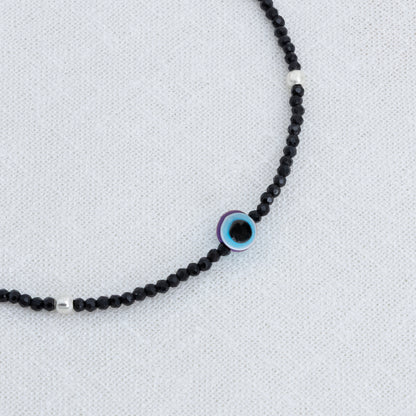 Blue Buds Evil Eye Silver Anklet