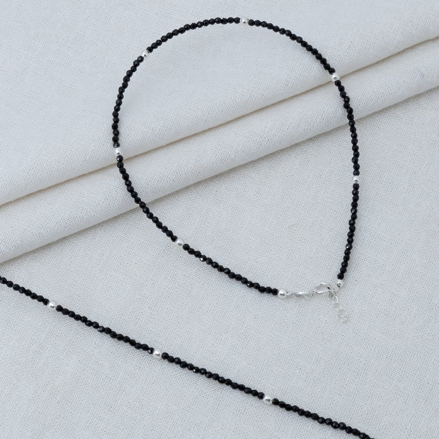 Sterling Silver Black Bead Anklet (Adjustable)