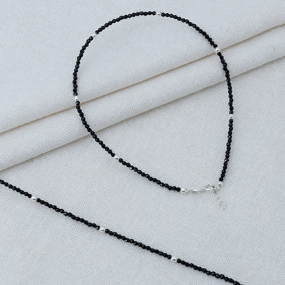 Sterling Silver Black Bead Anklet (Adjustable)