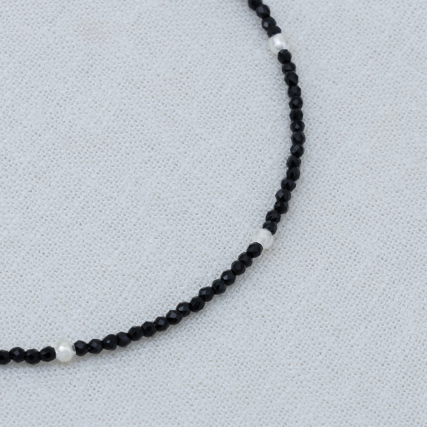 Sterling Silver Black Bead Anklet (Adjustable)