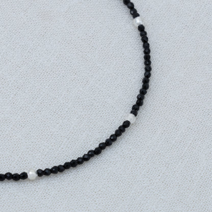 Sterling Silver Black Bead Anklet (Adjustable)