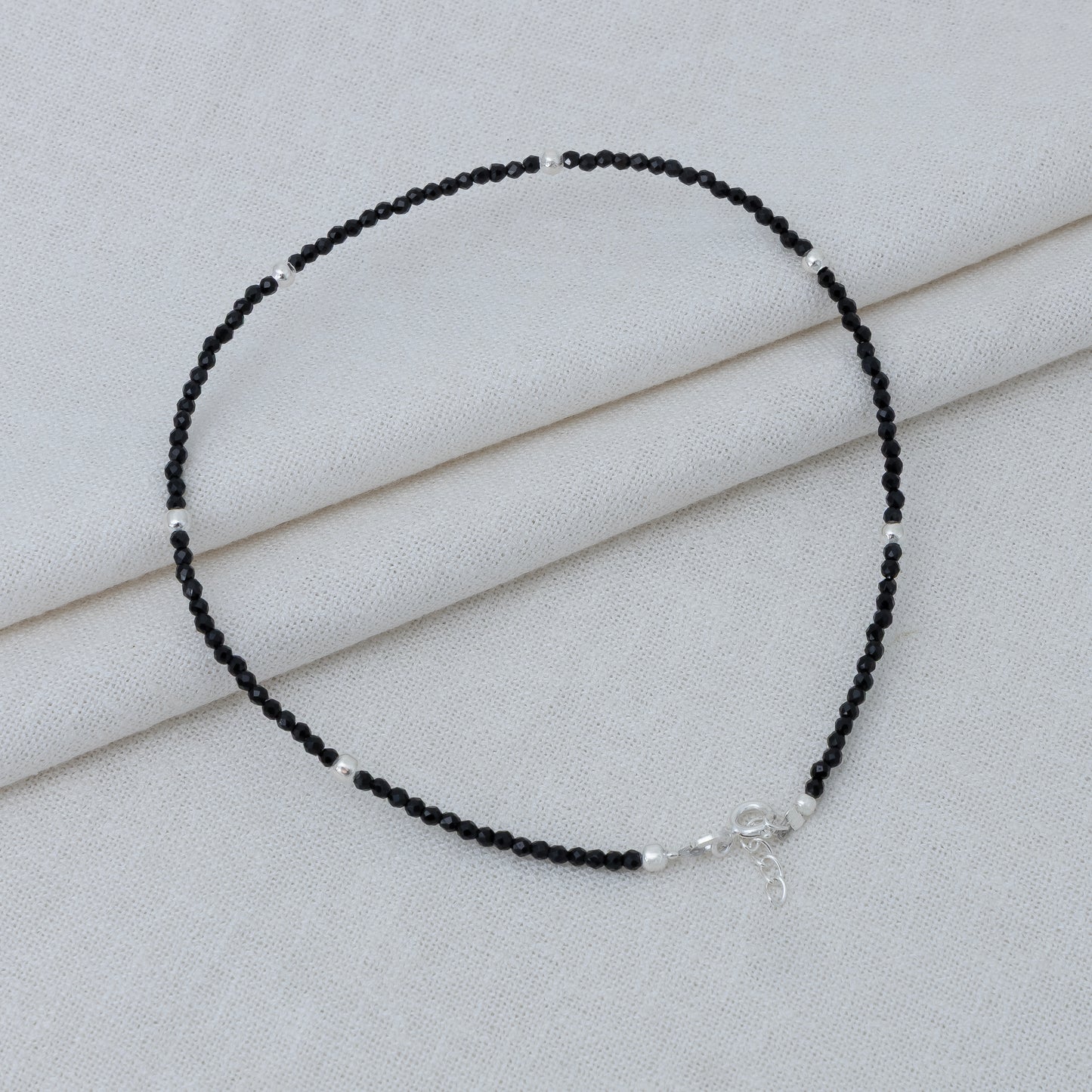 Sterling Silver Black Bead Anklet (Adjustable)