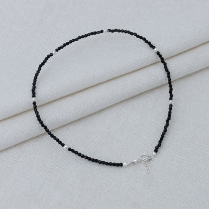 Sterling Silver Black Bead Anklet (Adjustable)
