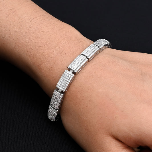 Sterling silver bracelet for boys featuring a square CZ stone in a premium design