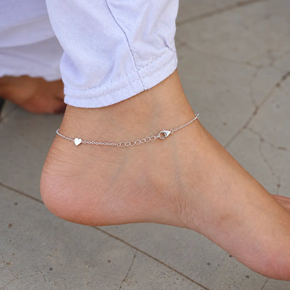Tiny Heart Charm Silver Anklet Pair