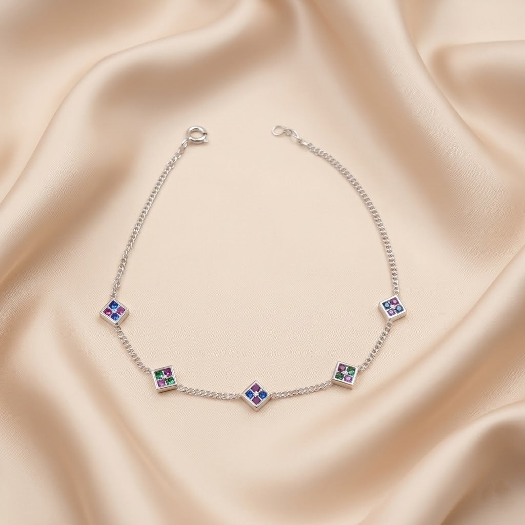 Dainty Multi Color Gemstone Bracelet in Sterling Silver
