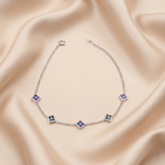 Dainty Multi Color Gemstone Bracelet in Sterling Silver