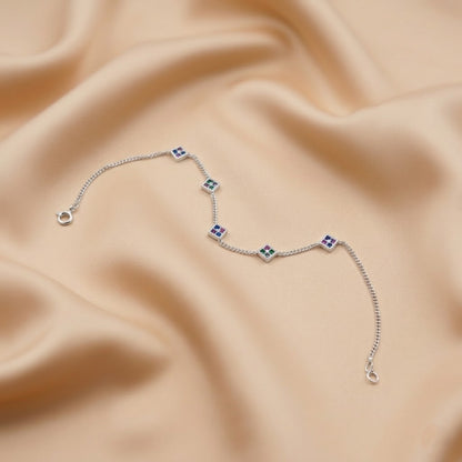 Dainty Multi Color Gemstone Bracelet in Sterling Silver