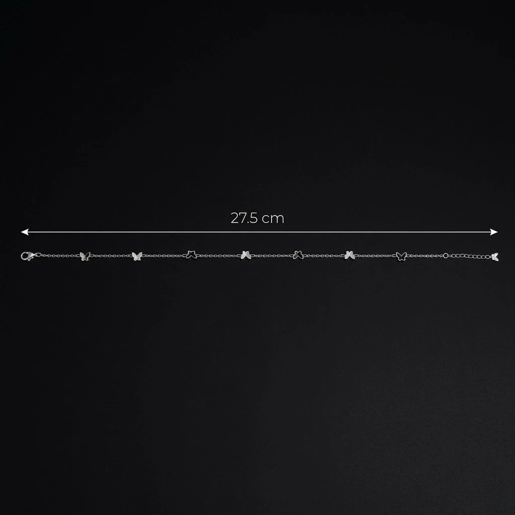 Delicate Tiny Butterfly Silver Anklet for Women