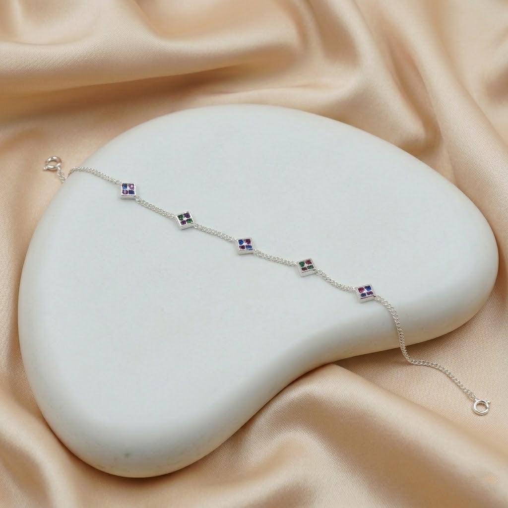 Dainty Multi Color Gemstone Bracelet in Sterling Silver