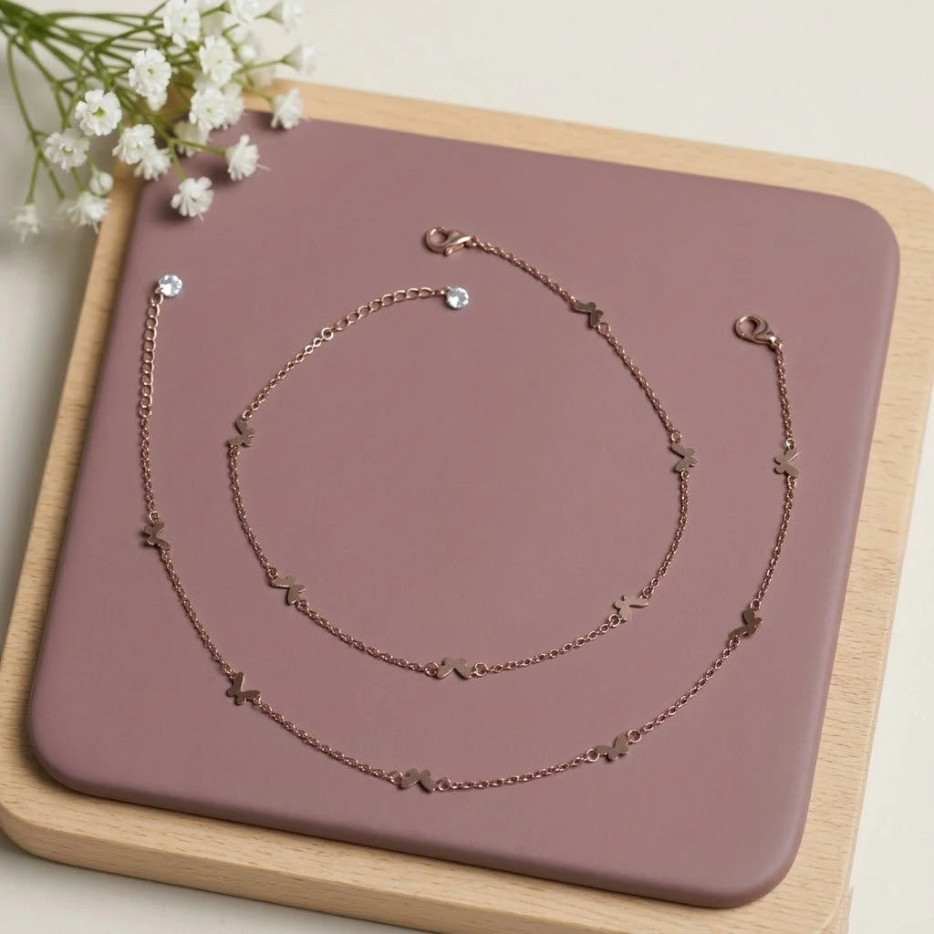Delicate Tiny Butterfly Silver Anklet for Women