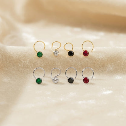 (Buy 1 get 1) Gold Polish Nose Pin with Round Multicolour Stone