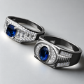 Sleek Sterling Silver Rings with Blue Center Stone - For Him & Her.