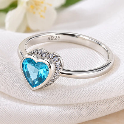 Blue Topaz Heart Silver Ring For Girls
