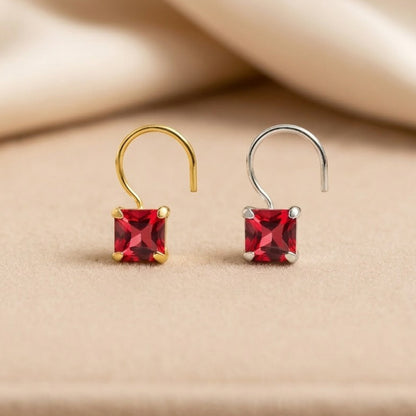 (Buy 1 get 1) Gold Polish Nose Pin with Square Multicolour Stones