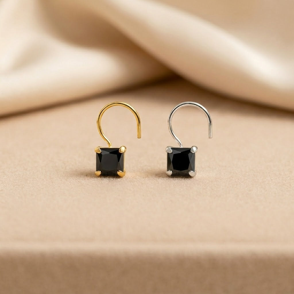 (Buy 1 get 1) Gold Polish Nose Pin with Square Multicolour Stones