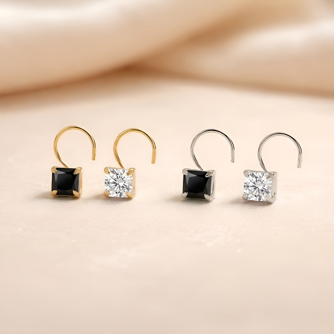 (Buy 1 get 1) Gold Polish Nose Pin with Square Multicolour Stones