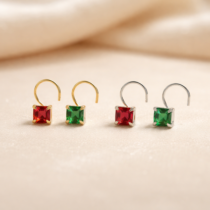 (Buy 1 get 1) Gold Polish Nose Pin with Square Multicolour Stones
