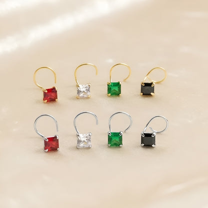 (Buy 1 get 1) Gold Polish Nose Pin with Square Multicolour Stones