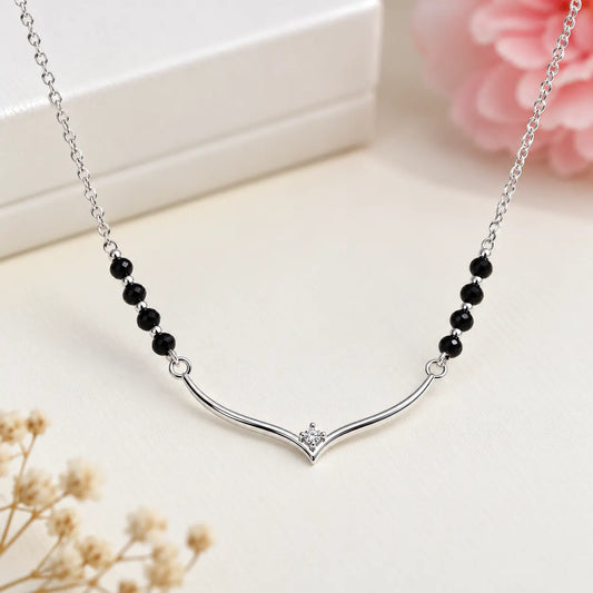 Lightweight V Curve Silver Mangalsutra Necklace
