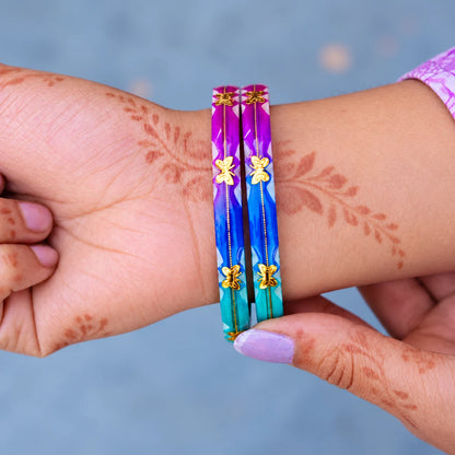 Multicolour Butterfly Charm Bangles with Golden Detailing for Women