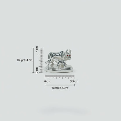 Kamdhenu Cow and Calf Idol - Beautiful Silver Polished Decorative Statue