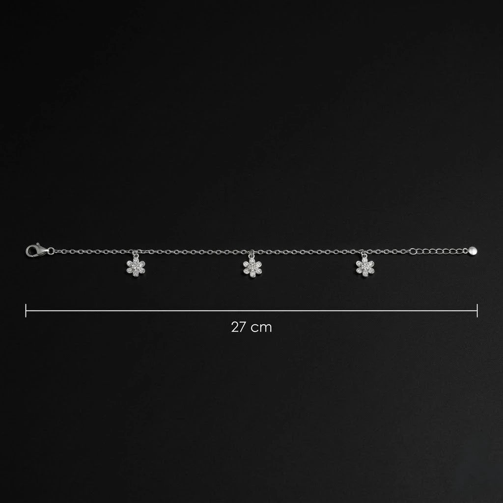 Bloom Flower Charm Silver Anklet Pair