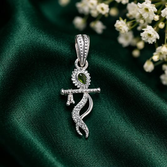 Silver Lord Krishna Flute Pendant With Stone for Men & Women