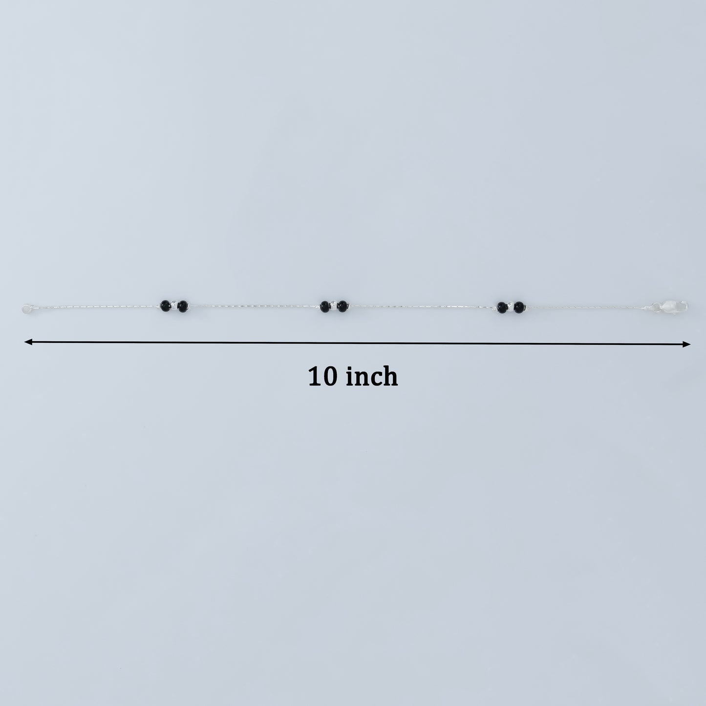 Lightweight Black Beaded Silver Anklet