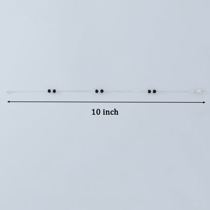 Lightweight Black Beaded Silver Anklet