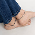Silver Black Bead Anklet with Clasp