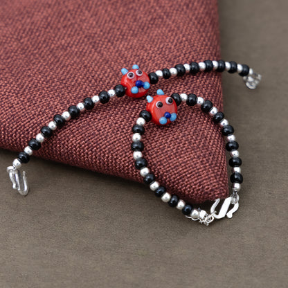 Red Playful Silver & Black Beaded baby Bracelet